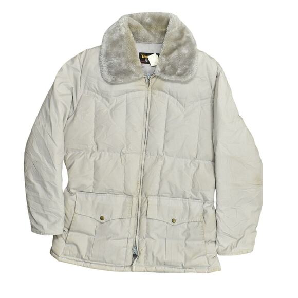 Tempco Men's Gray Polyester Parka Jacket - Size L Goose Down Insulated Stained - Picture 1 of 10